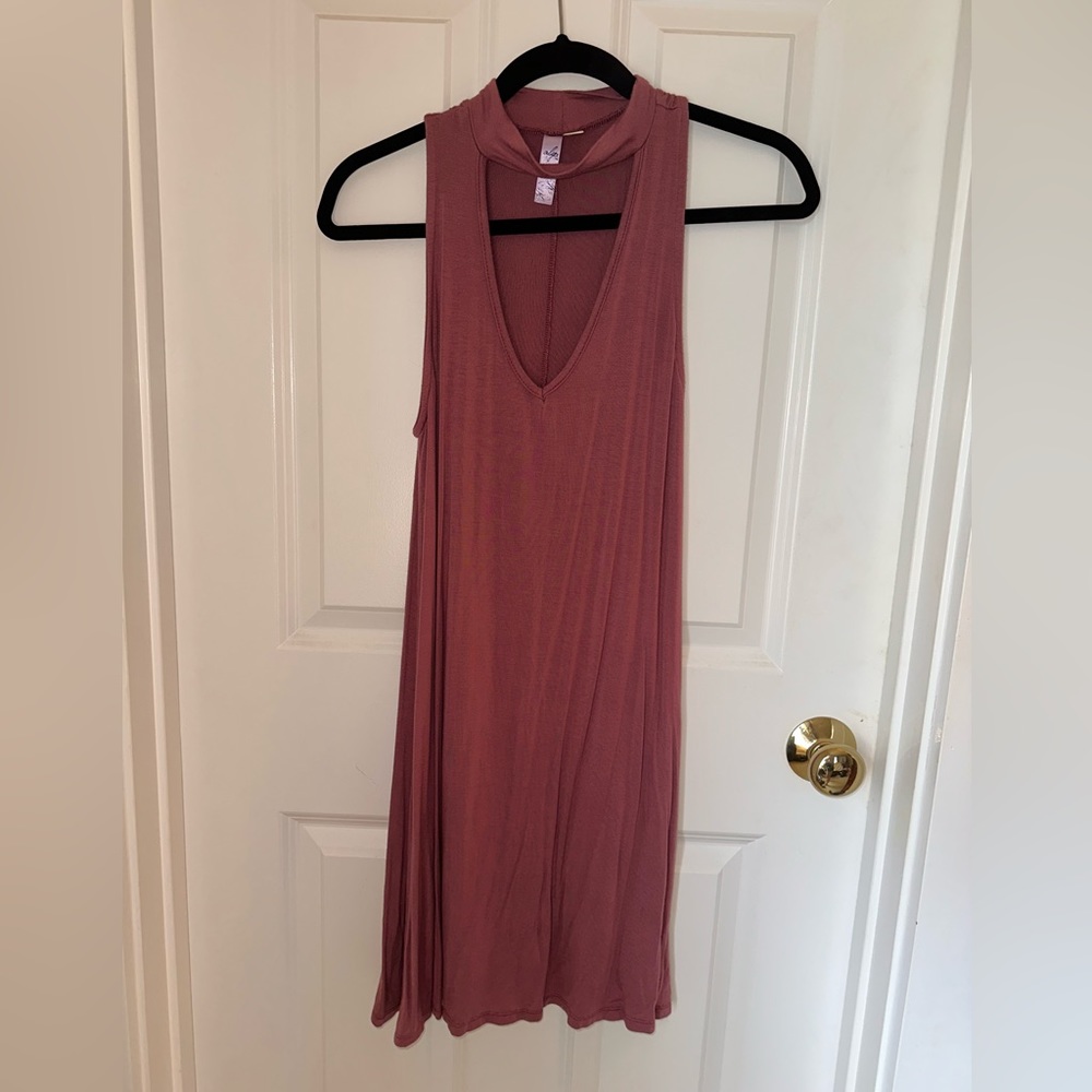High neck cutout purple sun dress